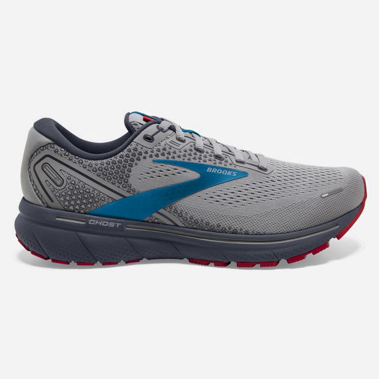 Brooks Ghost 14 Mens Cushioned Road Running Shoes - Grey/Blue/Red - Philippines (409157FBW)